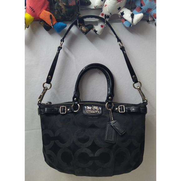 Coach Madison Signature Black Canvas Leather Zip Top Handle Satchel - Picture 3 of 16